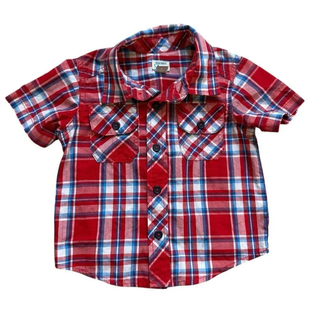 Baby Boys Old Navy Red Tartan Plaid Button Down Shirt - Sz 2T